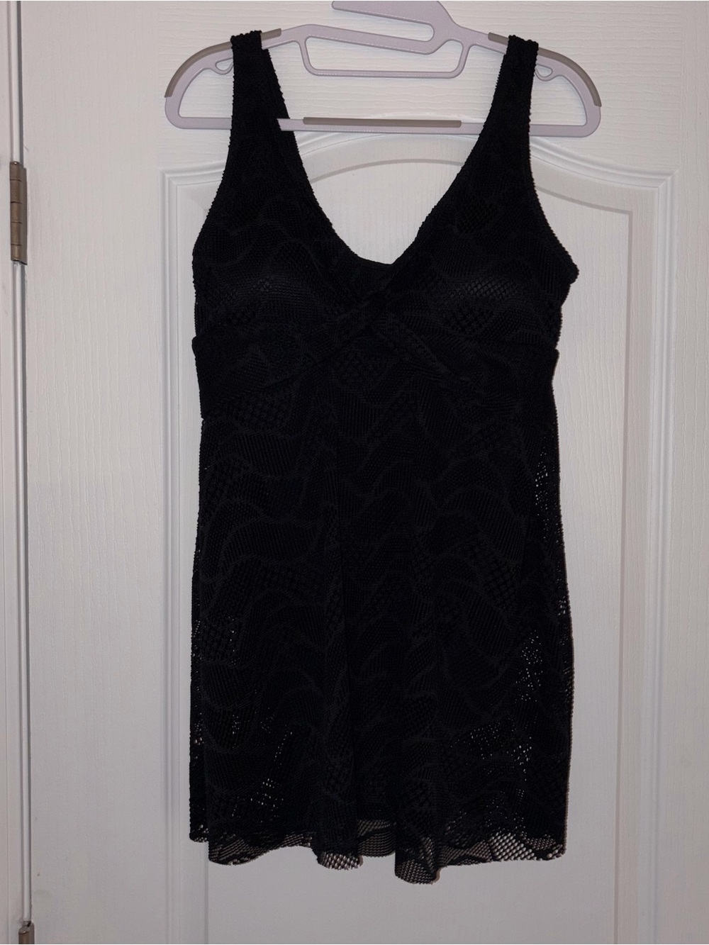 Black Sleeveless Crochet Overlay Swim Dress Size Medium